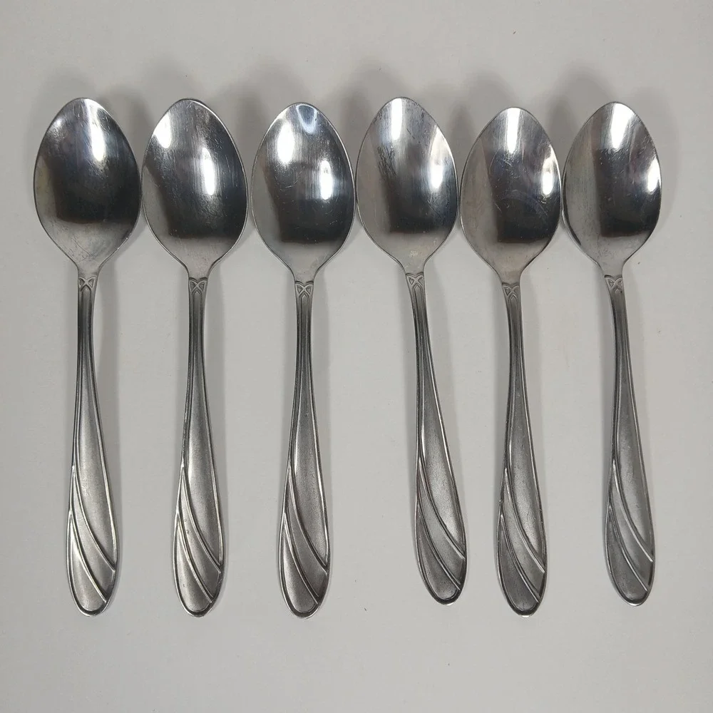 (6) Cambridge Medina Teaspoon Stainless Steel Silverware Glossy Satin Frosted